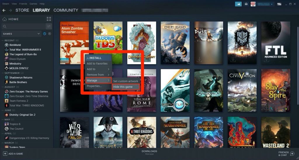 Steam profilden oyun gizleme