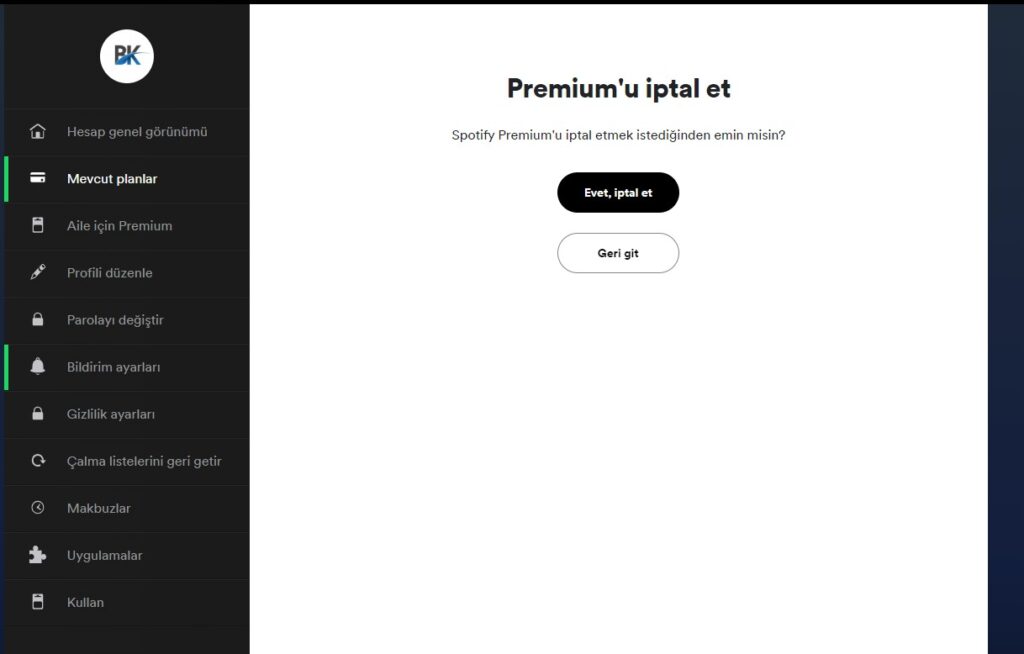 Spotify Premium iptal etme