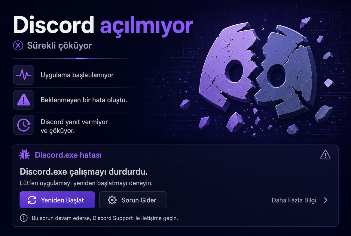 discord açılmıyor veya sürekli çöküyor