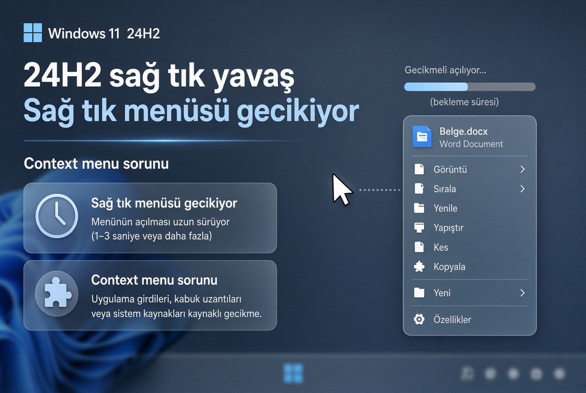 windows 11 24H2 sonrası sağ tık menüsü çok yavaş