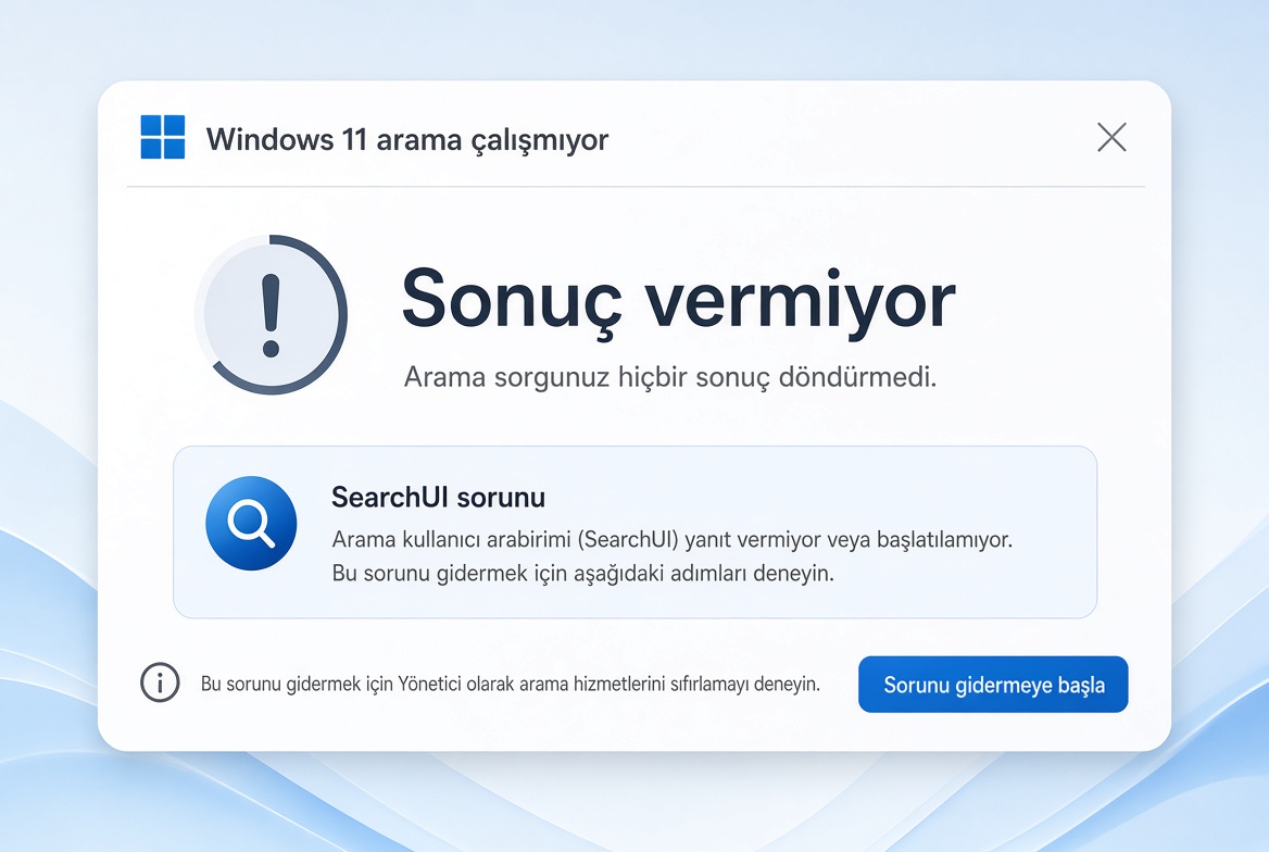 windows 11 arama çalışmıyor veya sonuç vermiyor